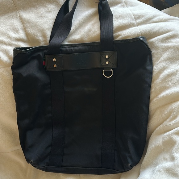 Authentic GUCCI Web Sherry Line Parana Tote Bag Nylon Leather Black - Picture 13 of 16